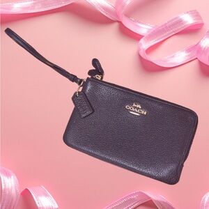 Coach Black Pebbled Leather Wristlet